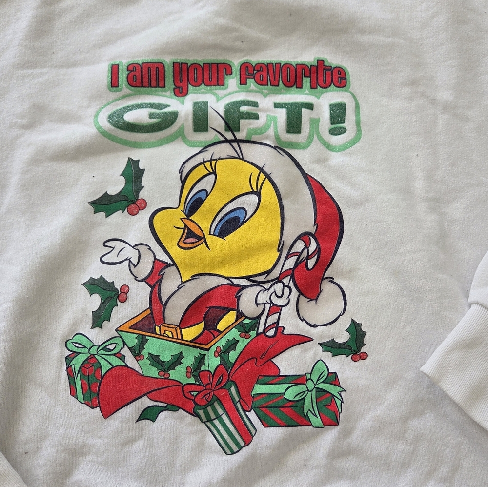 Looney Tunes Tweety White Holiday Crewneck Sweater with Red & Green Accents Lrg - Picture 2 of 7